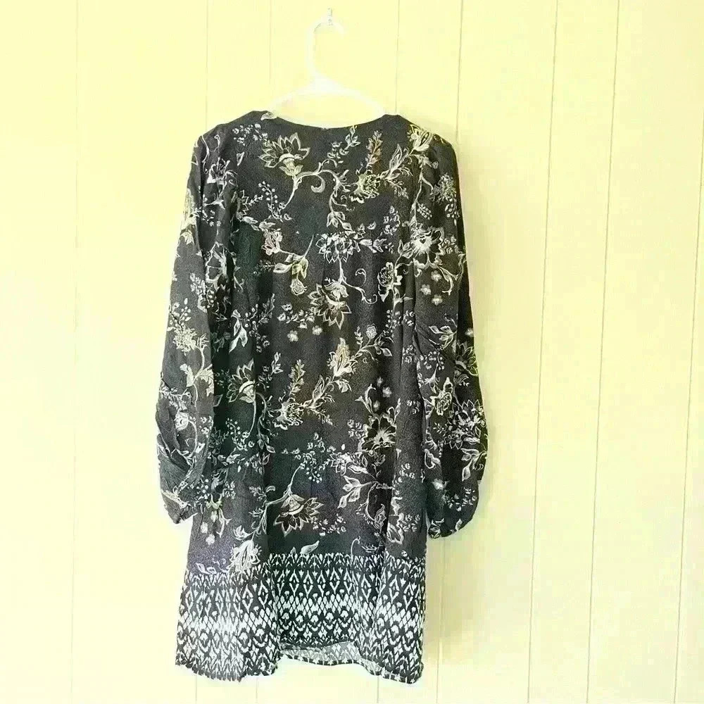 Style & Co Petite Gauze Tired Shift Dress Black Floral Size PXL NWT Bohemian - Picture 8 of 14